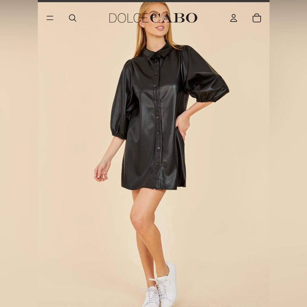 Dolce Cabo Black Faux Leather Button-Up Dress